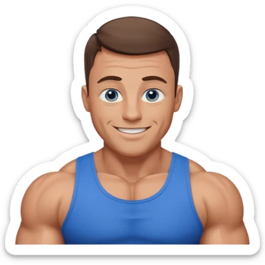 dad with very short shaved brown hair and blue eyes emoji with big muscles sticker