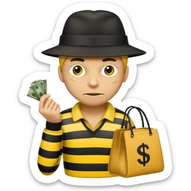 A Robber that just robes a bank** and that has yellow and black stripes that has a bag qith money inside with a chapeau and that looks mean sticker