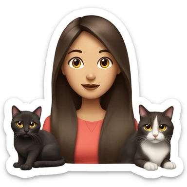 Two long hair brunette girls with three cats sticker