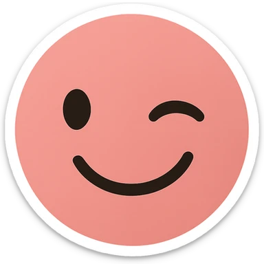 pink face with winking expression emoji, digital illustration sticker