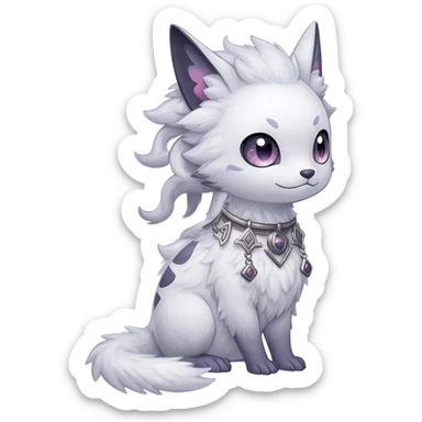 Rare white exotic cute epic aesthetic gothic colorful Salandit-Litten-Furfrou-Sylveon-Civet-species-Fakemon-hybrid-creature, with a collar, and with intricate tribal markings, full body sticker