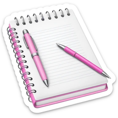 white leather notebook with some list on it and a pink pen nearby sticker