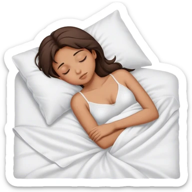 brunette girl sleeping, in white cami and white sheets sticker