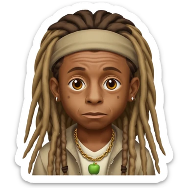 Create an iOS-style emoji of Lil Wayne. Neutral facial expression, front-facing head only. Dreadlocks. Clean Apple emoji style, smooth shading, simple shapes, plain background. sticker