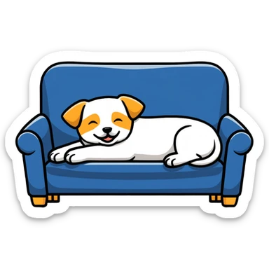 sleepy dog relaxing on couch sticker