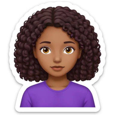 girl with brown skin, dark curly brown hair shoulder length and purple shirt sticker