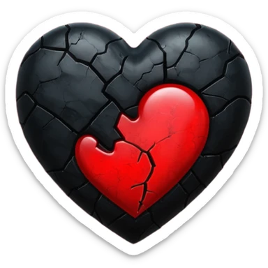 iOS style emoji, dark fantasy heart, black cracked heart, red inner glow, glossy sticker