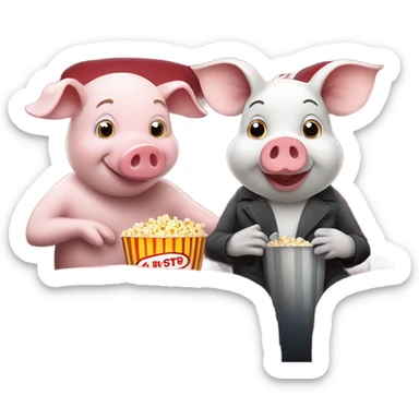 A pig and mouse at the movie theater sticker