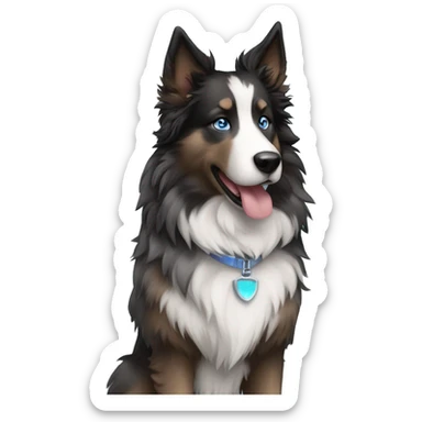  Black spotted brindle fluffy collie husky blue eyes fluffy ears and holographic harness running sticker