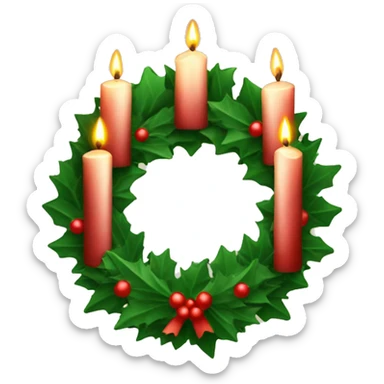 Christmas wreath with Four candles, one of the candles is burning sticker