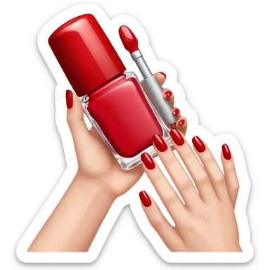 hand with painted nails and nail polish bottle sticker