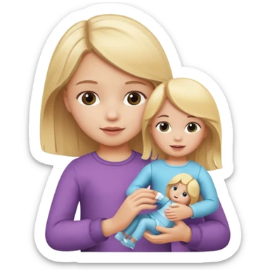 Little girl with blonde hair playing with doll sticker
