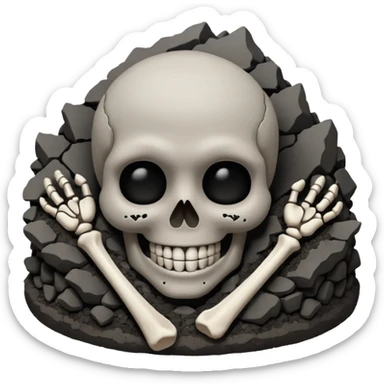 a pile of ashes with a skeletal smile sticker