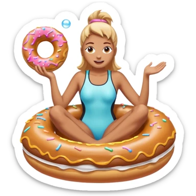 A woman riding a donut float, with bubbles popping all around her sticker