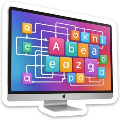 AI webflow on a computer - really complicated, sequences of squares connected to other squares, lines sticker