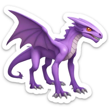 Mauve-violet-colored genesect-raptor-dragonkin-scalie-sona-Fakémon-hybrid with a mane on head and back full body sticker