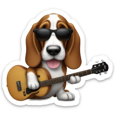 basset hound with sunglasses and playing the guitar sticker