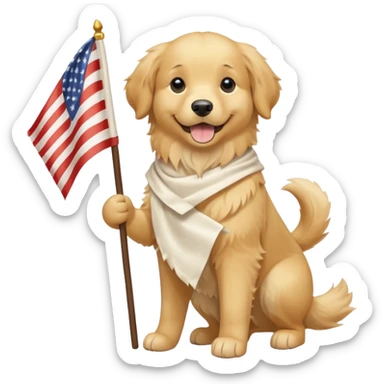 a full body of cute golden hold the flag sticker