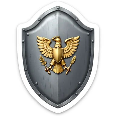 a steel shield with engraved roman letter for new—looks battle worn sticker