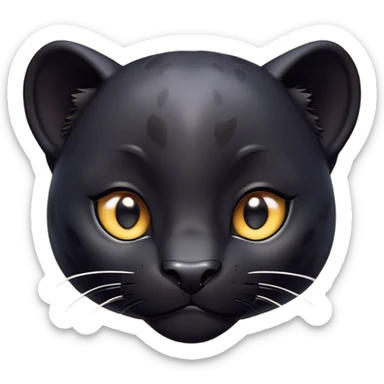 Cinematic Cute black Panther Portrait Emoji, Head tilted playfully and inquisitively, with a smooth, streamlined form accentuated by a subtle sheen and round, sparkling eyes filled with charm, Simplified yet irresistibly adorable features, highly detailed, glowing with a warm, inviting glow, high shine, affectionate and lively, stylized with a touch of whimsical mystery, bright and endearing, soft glowing outline, capturing the essence of a mischievous yet loving black Panther that seems as if it could pounce out of the screen into your arms! sticker