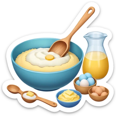baking ingredients next to a mixing bowl sticker