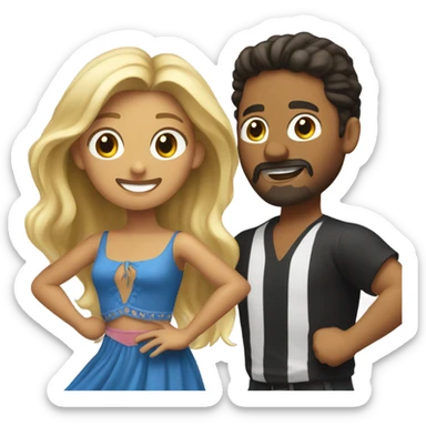 Puerto rican beard brown short hair man  with long blonde hair girl dancing sticker