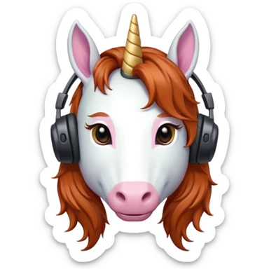 headphone wearing unicorn with dark ginger hair sticker
