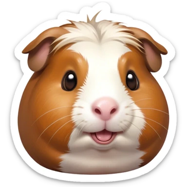 Cinematic Comical Brown and White Banded Guinea Pig Portrait Emoji, Head tilted dramatically with an exaggeratedly amused expression, featuring a striking fur with bold brown and white banding, wide, expressive dark eyes filled with playful disbelief, Simplified yet hilariously expressive features, highly detailed, glowing with a slightly sassy glow, high shine, dramatic yet playful, stylized with an air of cheeky mischief, bright and endearing, soft glowing outline, capturing the essence of a spirited and over-the-top guinea pig, so meme-worthy it feels like it could side-eye its way into internet fame instantly! sticker