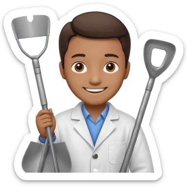 scientist holding a shovel sticker