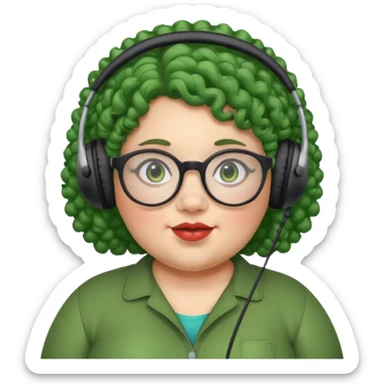  headphone wearing and glassess and green curly haired fat girl sticker