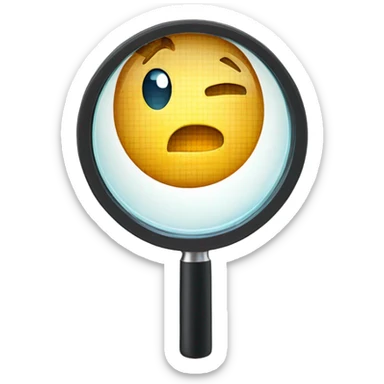 a magnifying glass. Inside the circular lens a pixelated letter 'A' sticker