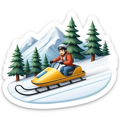 An icon featuring a sleek sled speeding down a snowy hill, with a snowy landscape and pine trees in the background. The motion lines and slight snow spray emphasize the thrill of the ride. Transparent background highlights the excitement and fun of sledding. sticker