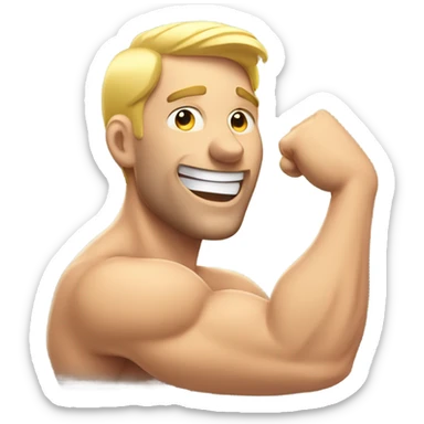 white happy man looking at mirror, flexing muscles sticker