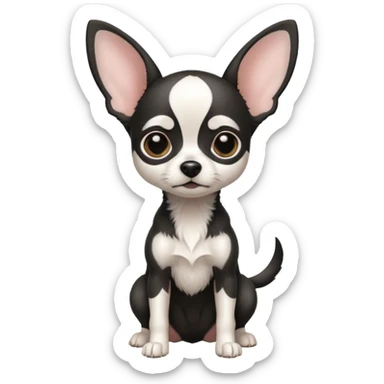 Full White and black Chihuahua - tiny, skinny and big ears. Full body sticker