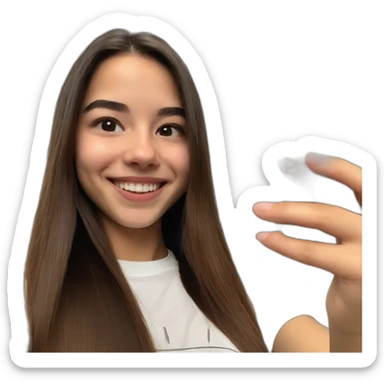 Spaniard Teenager girl long Brown straight hair funny face smiling taking selfie wearing nike t-shirt sticker