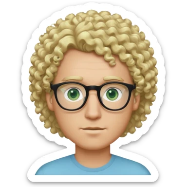 white guy with curly blonde hair and light blue ish green eyes with black glasses  sticker