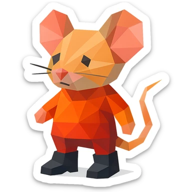 mouse emoji wearing black boots, low-poly polygonal style, vibrant colors sticker