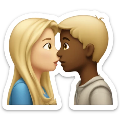 blond girl kisses brown boy sticker