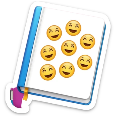 A textbook with emoji words on the cover sticker