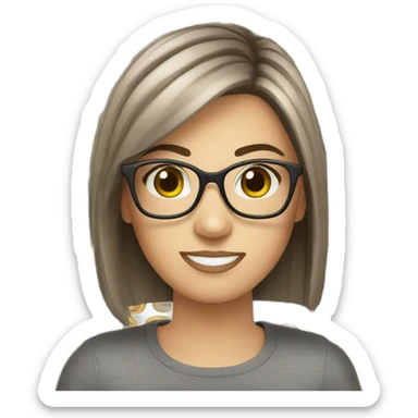 White girl with glasses straight brune mid-short hair sticker