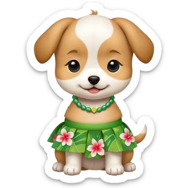 Puppy with a Hulu Hawaiian skirt on sticker