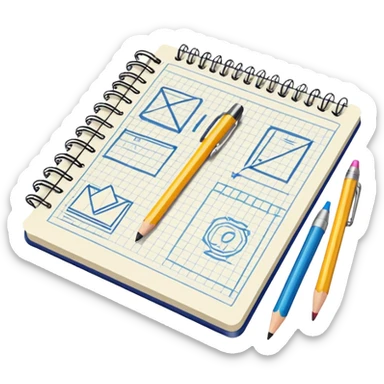 open notebook with design sketches sticker