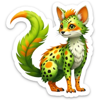 Feral Rare Fantasy vibrant tropical Vernid-Trico-species by LiLaiRa, random markings, tufted tail, tufted ears, full body sticker