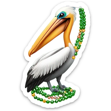 Pelican wearing Mardi Gras beads sticker