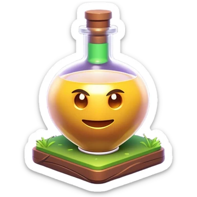 Clash of Clans aesthetic: Cinematic Playful Pixel 3D Magic Potion Portrait Emoji, rendered in a 3D vector-style similar to standard emojis with minimal shading and bold, simplified shapes. A compact, distinct form with signature details, softly glowing with a pixelated adventure charm. Simplified yet unmistakably iconic, highly detailed and consistent, glowing with a soft radiance and high shine. Stylized with a touch of classic pixel-art charm and a soft glowing outline, capturing the essence of a beloved gaming relic with a friendly, playful manner! sticker
