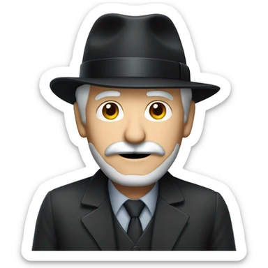 senior man, grey hair and moustache, wearing black trilby hat sticker