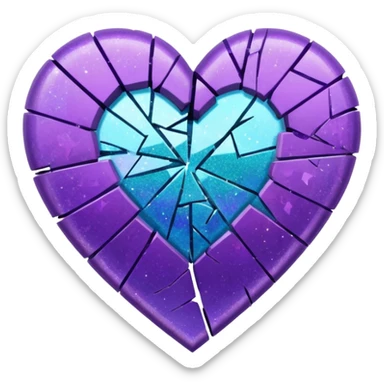 glitter cian and purple broken heart sticker