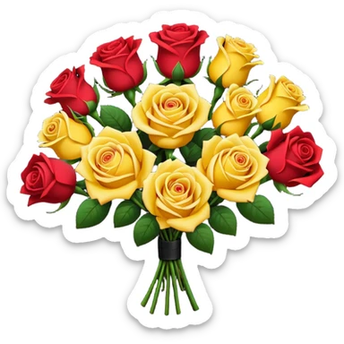Yellow rose and red rose bouquet with black paper sticker