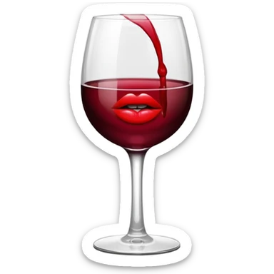 wine glass half full of red wine with a lipstick kiss print on the rim sticker