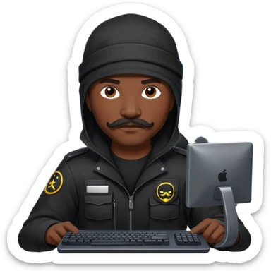 african-american web developer mustache mercenary black asymmetrical ninja hacker terminal command center sticker